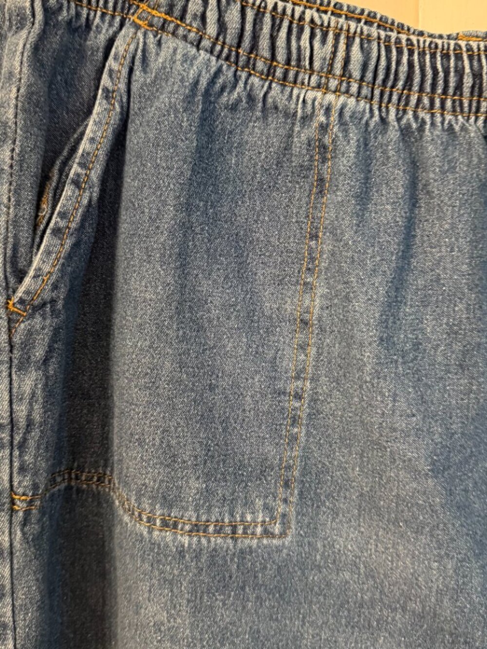 Vintage Cotton Blue Denim Elastic Drawstring Waist Capri Jean XL summer classic - Picture 3 of 10